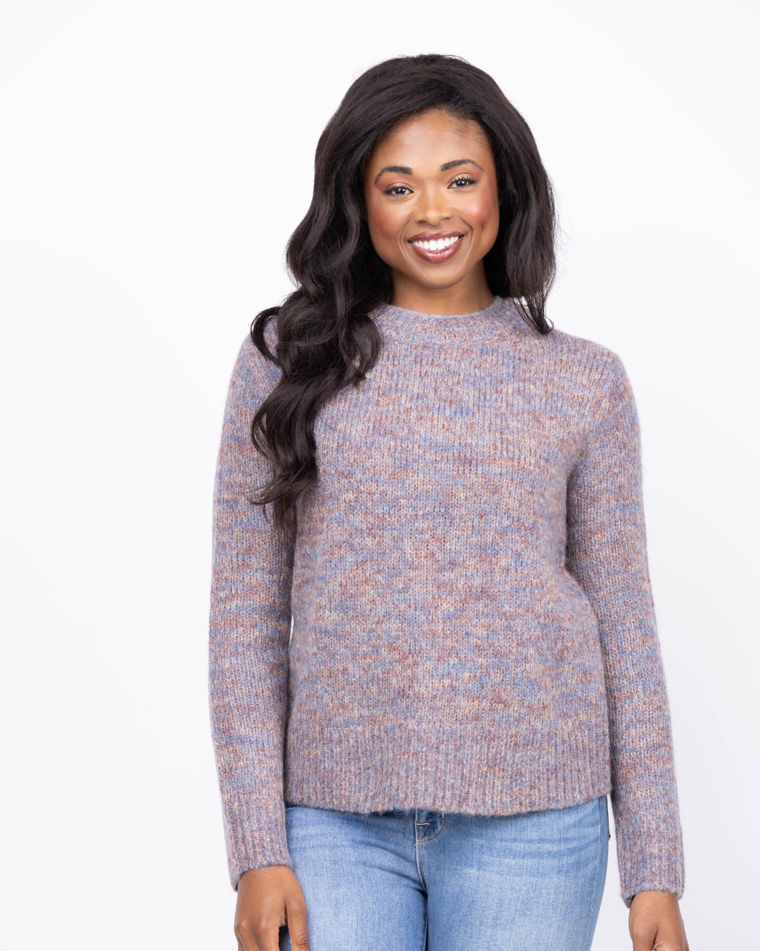 NIC + ZOE Funnel Neck Pixel Knit Sweater in Blue Multi