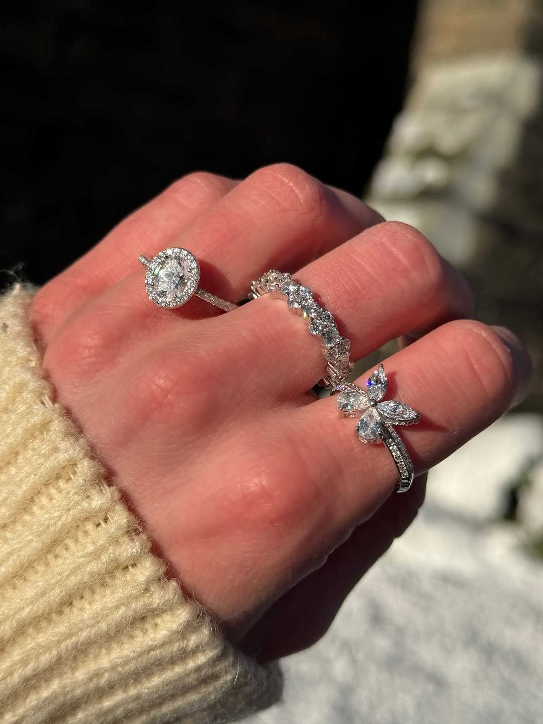 Suzy Levian Sterling Silver Blue Sapphire & Diamond Accent Clover