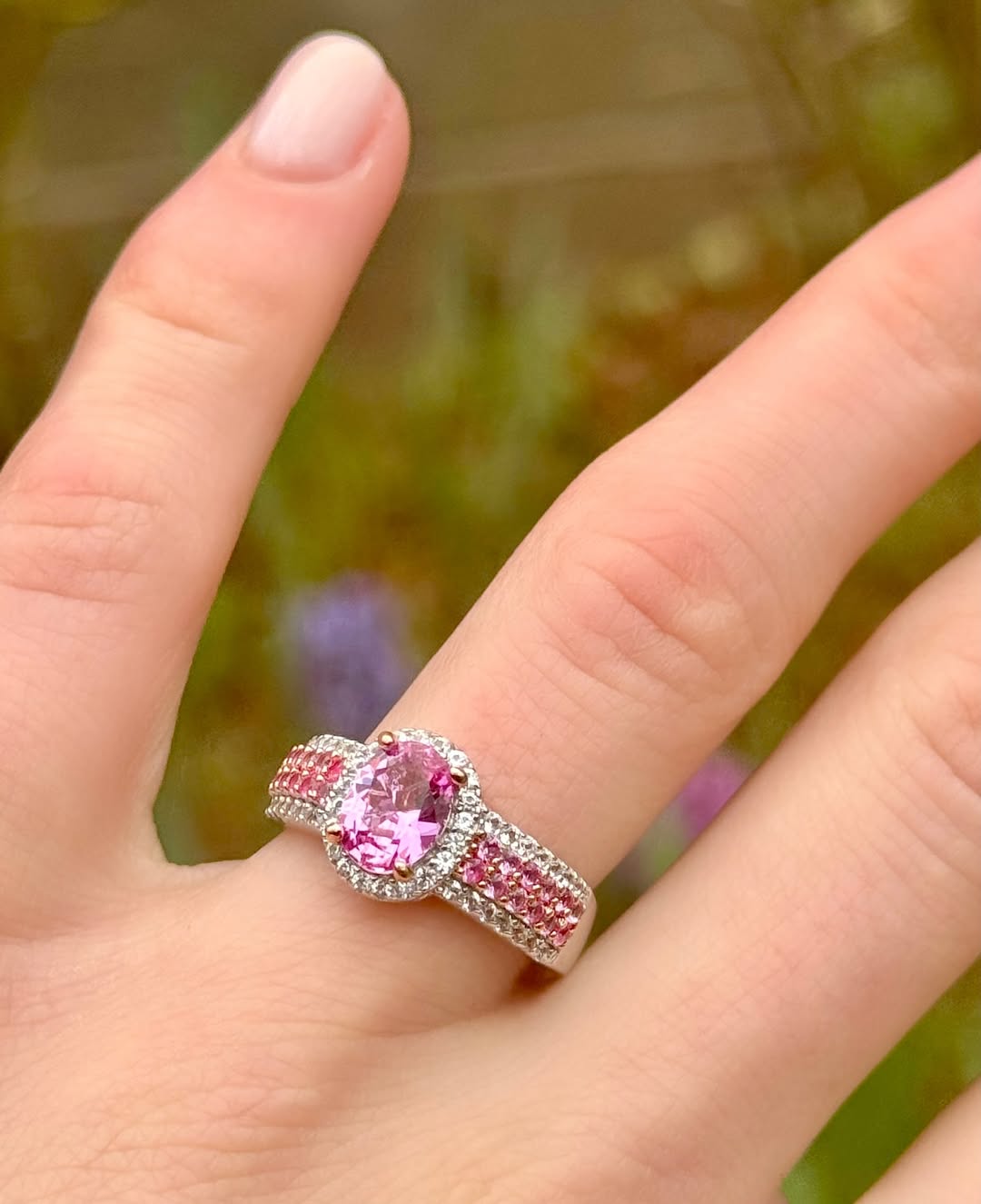 Suzy Levian Sterling Silver Pink Sapphire and Diamond Accent Suzy Levian Sterling Silver Pink Sapphire and Diamond Accent